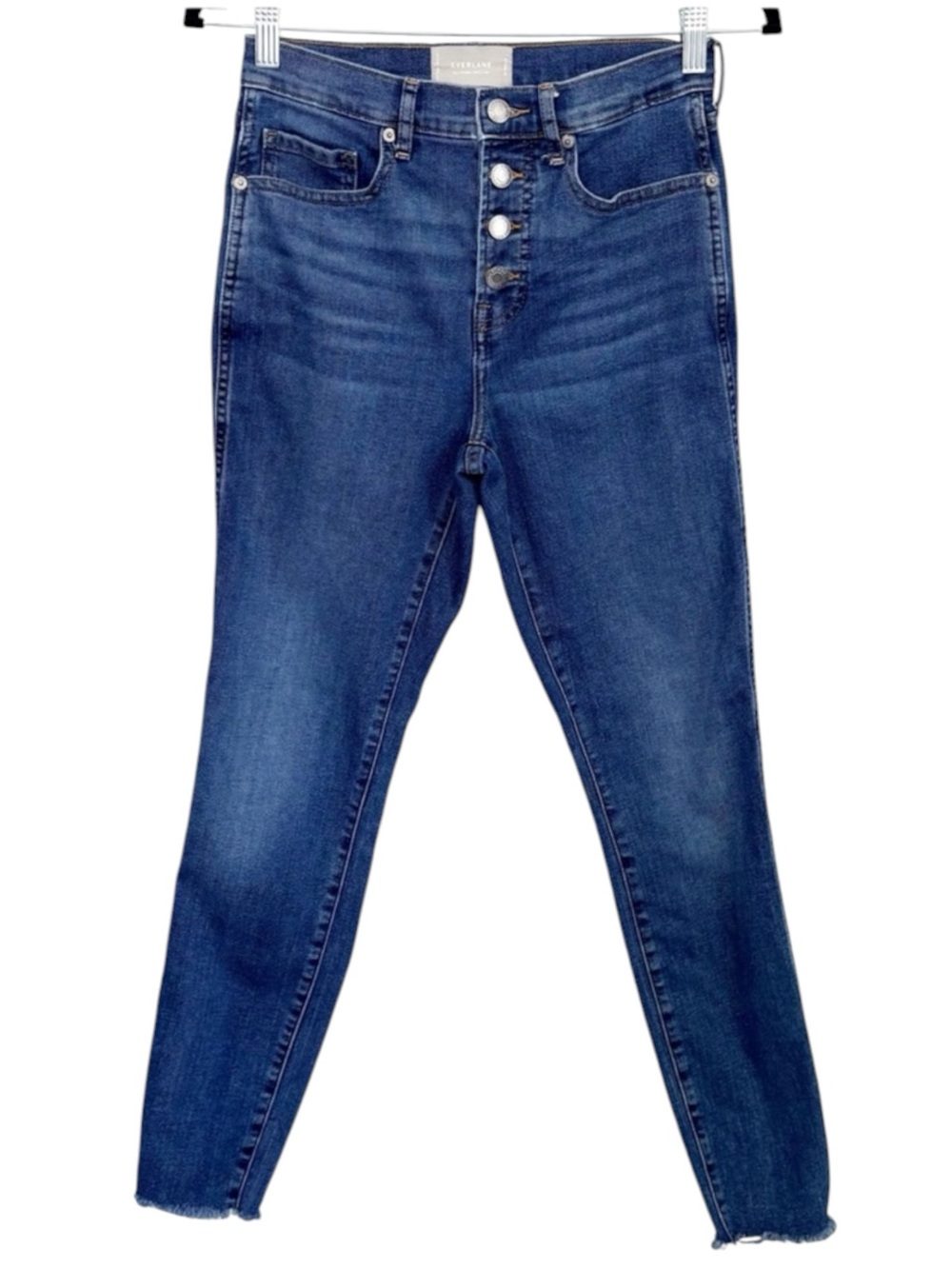 EVERLANE Vintage Skinny Jeans High Rise Button Fly Raw Hem Dark Wash 26